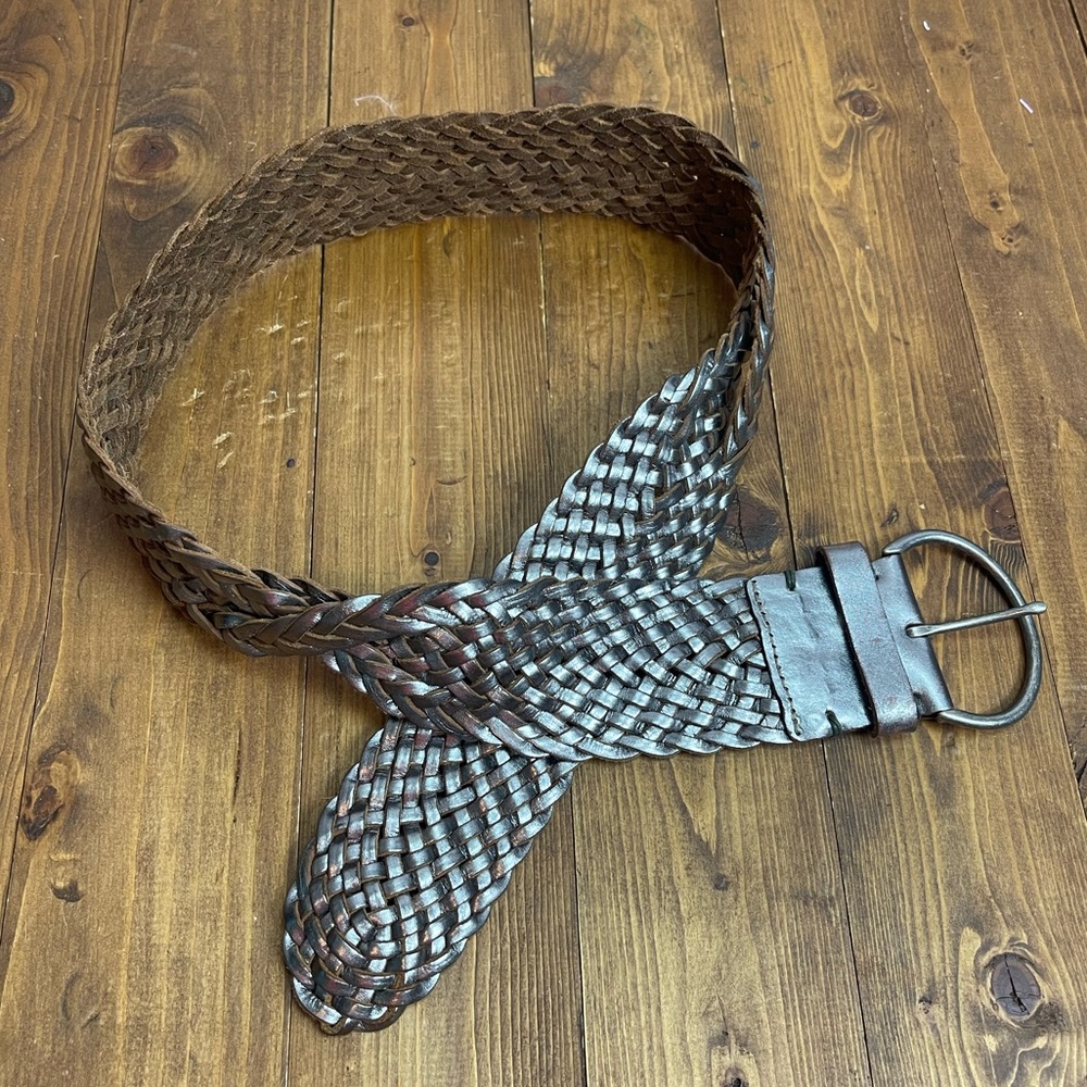 Gap metallic pewter braided leather belt size small